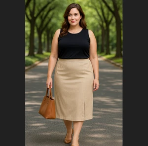 Vintage Talbots irischer Leinen Midi Bleistiftrock 16 PETITE beige Schlitz klassisch neu mit Etikett - Bild 1 von 18