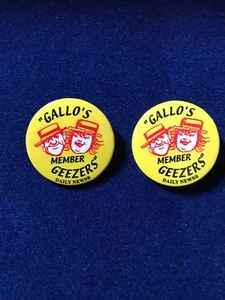 Vintage Daily News Gallo's Geezers "Member" Pin - Set of Two - Yellow/Red/W/B - Picture 1 of 2