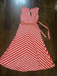 NWT Talbots Women's Maxi Dress Red White Stripe Sleeveless Surplice Chevron Sz M - Picture 1 of 4