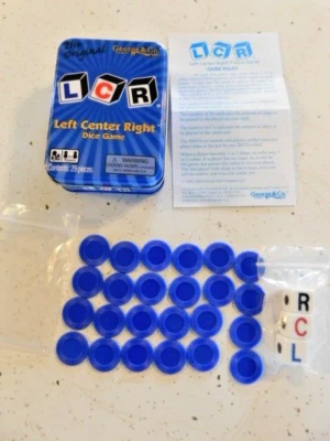 The Original LCR Left Center Right Dice Game Blue Tin George & Company - Image 1 of 4