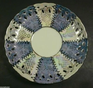Japanese Lusterware Pierced Saucer Plate Purple & White Gold Edges - Picture 1 of 2
