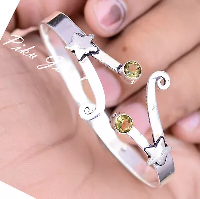 Bracciale Citrino Multi Taglio Gemma Argento Sterling 925 Bracciale Aperto Re... - Immagine 1 di 4