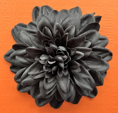 7" Elegant Gothic Jet Black Dahlia Silk Flower Hair Clip Clip-On Halloween - Image 1 of 2