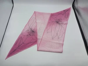 Vintage 60's Vera Neumann Pink Day Lily Flower Skinny Ponytail Neck Long Scarf - Picture 1 of 4