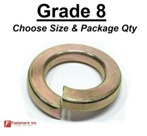 Grade 8 Hardened Yellow Zinc Plated Steel Split Lock Washers (All Sizes & Qty) - Picture 1 of 6