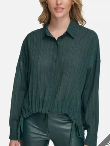 Calvin Klein Womens Green Hi Low Collar Button-Down Top Shirt XL - Picture 1 of 2