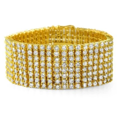 44 CTW Lab Created Diamond 18K Yellow  Gold Plated 8 Row Tennis Women's Bracelet - Image 1 of 4