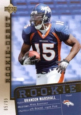 BRANDON MARSHALL 2006 Upper Deck Rookie Debut Gold Parallel RC Card 65/99 #137 - Image 1 of 2