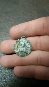 Medaglia Sacro Cuore di Gesù ciondolo cattolico tondo timbrato vintage - Foto 1 di 2