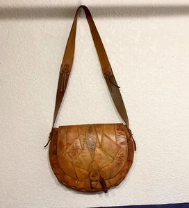 1970’s Handcrafted Dyed Leather Patchwork Crossbody Bag, Western Style Saddlebag - Picture 1 of 13