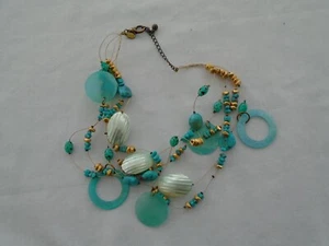 Chico's 8" 5 Strand Teal & Gold Multi Beaded Necklace Unused 16" Total - Picture 1 of 3