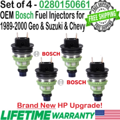 NUEVO Bosch OEM 4 piezas HP Upgrade inyectores de combustible para 1989-2000 Geo Suzuki Chevrolet Foto 1 de 4