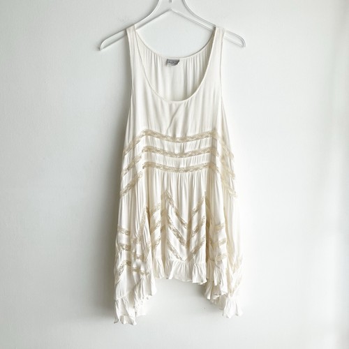 OFF WHITE Abito slip PLS READ Free People donna XS voile trapezio avorio panna bianco sporco