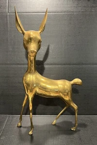 MCM Hollywood Regency Large Brass Deer Doe 22” Tall NICE! Cute - Picture 1 of 14