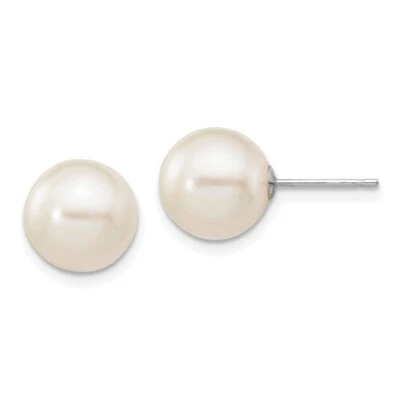 10k White Gold 9-10mm White Round Freshwater Cultured Pearl Stud Post Earrings - Image 1 of 3