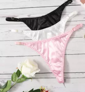 3 Pack Liquid Satin Floral Lace Thong Hot Sexy Naughty Slippery Sissy Size XL 🔥 - Picture 1 of 4