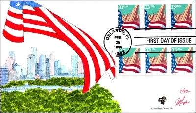Scott 3280, 81 33 Cents Flag Over City Pugh Hand Painted FDC Plate # Coil 4/32 - Image 1 of 2