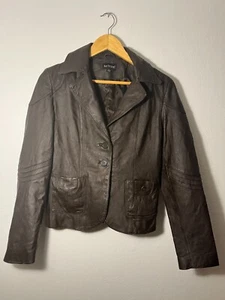 Bay Studio Women’s Genuine Leather Blazer Jacket Brown Size L Vintage Moto Style - Picture 1 of 6