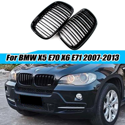 光泽黑色前保险杠肾烤架适用于宝马 X5 E70 X6 E71 2007 - 2013 SUV 4 门 — 第 1/4 张图片