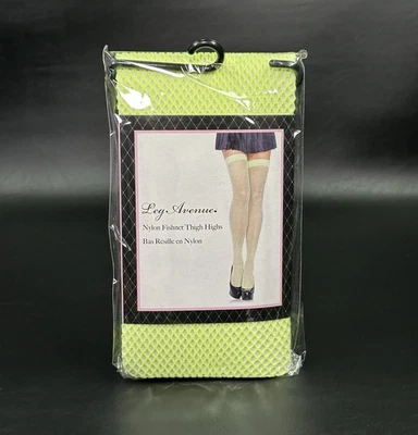 Fishnet Thigh High Stockings Neon Yellow Halloween Costume Festival Dance Rave - Image 1 of 4
