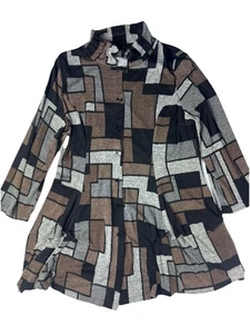IC by Connie K Geometric Print Button Down Dress XL Godet Pleat Hem USA - Picture 1 of 9
