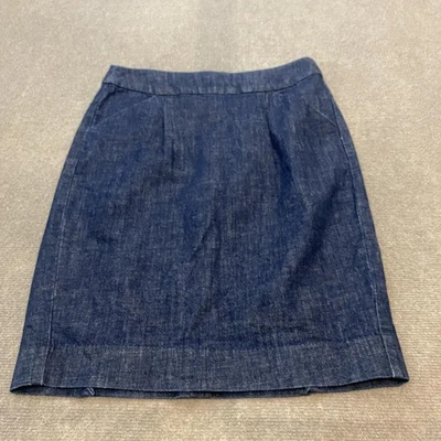 Saia J Crew Feminina 6 Azul Denim Elástico Y2K Bolsos Casual Clássica Roupa de Trabalho - Imagem 1 de 4