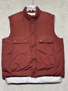 Vintage 70s Sears Mens Store Duck Down L Brown Puffer Vest Snap Pockets Rancher - Picture 1 of 13