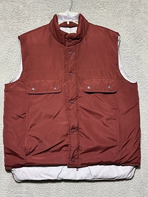 Vintage 70s Sears Mens Store Duck Down L Brown Puffer Vest Snap Pockets Rancher - Image 1 of 4