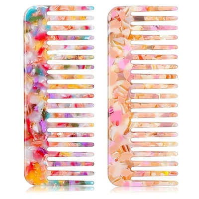 Paquete de 2 peines de dientes anchos para mujer, peines desenredantes de caparazón de tortuga roja  Foto 1 de 4