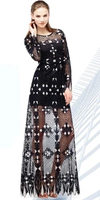 BCBG "Taliah" geometric semi-sheer maxi dress - black / white - 6 / S - Image 1 of 4
