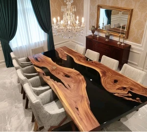 Black Epoxy River Dining Table Top | Handmade Resin Art Slab | Custom Epoxy TOP - Bild 1 von 6