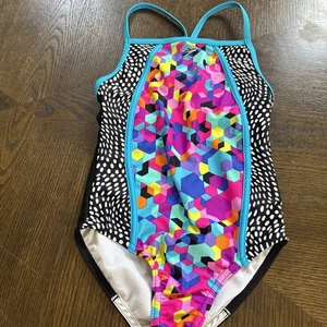 Speedo Girls Diamond Geo Splice One Piece Swimsuit Rainbow Brights Size 8 NWOT - Picture 1 of 6