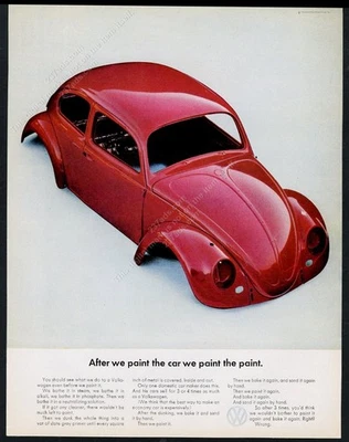 1965 VW Beetle classic car red body shell photo 13x10 Volkswagen vtg print ad - Image 1 of 4