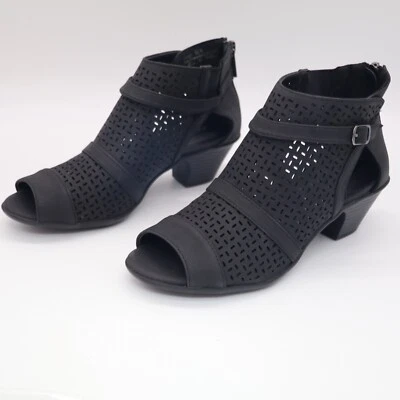 CARRIGAN FÁCIL CALLE TALLA 6.5N Negro PEEP TOE BOTINES CREMALLERA TRASERA RECORTES LÁSER Foto 1 de 4