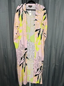 NWT Bel Kazan x Anthropologie Kimono Duster OS Pink Rose Neon Floral Boho Hippie - Picture 1 of 13