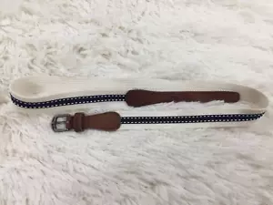 Abercrombie Kids White Navy Blue Canvas And Leather Belt Size Large / XL - Picture 1 of 6
