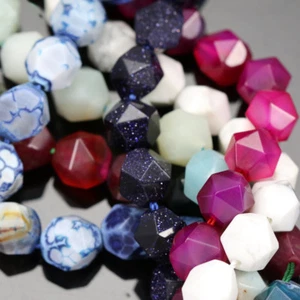 10mm Faceted Nugget Star Cut Semi-precious Gemstone Beads for Jewellery Making - Picture 1 of 6
