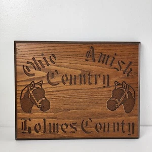 Amish Country Holmes County Ohio Horses Farmhouse Oak Wood Wall Hanging Handmade - Picture 1 of 9