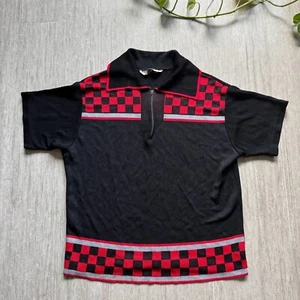 Vintage 60s 70s Gino Barozzi Men’s Knit Polo Shirt Mod Italy Checkerboard Red - Picture 1 of 7