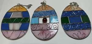 Set of NEW 3 Stained Glass EASTER EGG Window Hanging SUNCATCHERS - 5" Tall - Picture 1 of 7