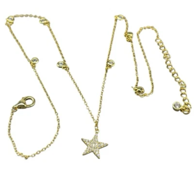 Girocollo in Argento 925 dorato collana femminile stella puntiluce Made in Italy - Immagine 1 di 4