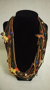 Afrikanische BOHO HALSKETTE HANDGESCHNITZT WILDE TIERE  - Bild 1 von 4