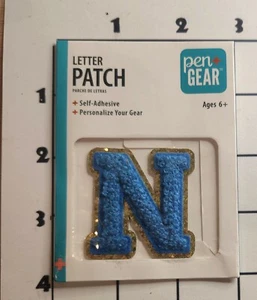 Parche Azul CAPITAL Letra "N" Bordado Chenilla Adhesivo Brillo Alfabeto - Imagen 1 de 1