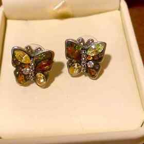 Stainless Steel CZ Stones Butterfly Stud Earrings