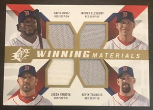 David ORTIZ VARITEK YOUKILIS 2009 UD SPx Winning Materials Quad Relic Red Sox - Picture 1 of 2