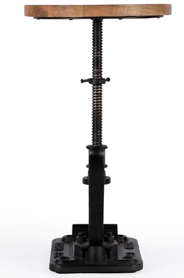 Restoration Wood Industrial Hardware Crank Adjustable Rustic Side End Table New - Image 1 of 4