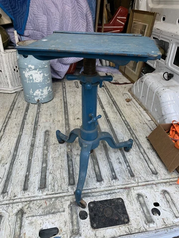 Drafting Antique Vintage Adjustable Cast Iron Steel Orig Blue Paint Small Metal Cover