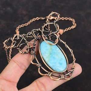 Copper Hemimorphite Gemstone Wife Chain Ethnic Wire Wrapped New Necklace Jewelry - Picture 1 of 6