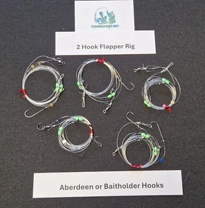2 Hook Flapper Rigs 5 Pack size 6 to 6/0 choice of Bait Holder or Aberdeen Hook - Picture 1 of 3