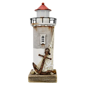 Wooden Nautical Lighthouse Decor with Light Rustic Ocean Sea Beach Handcrafted - Picture 1 of 9
